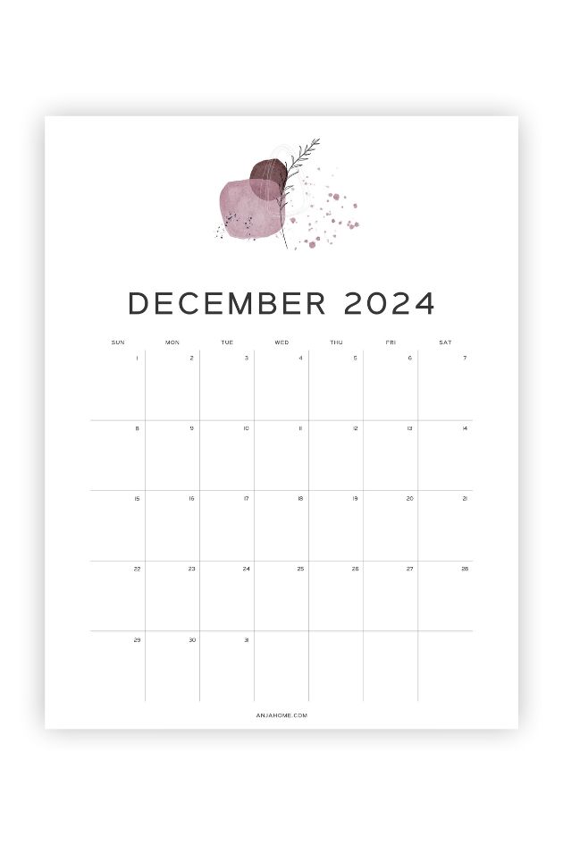 minimalist blank calendar for december