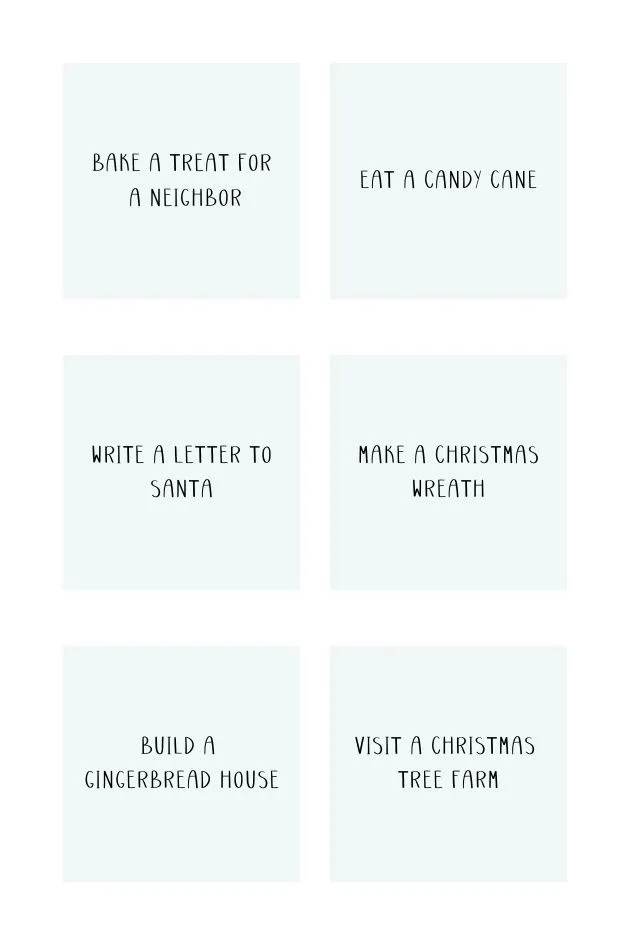template for advent calendar Christmas activities for kids
