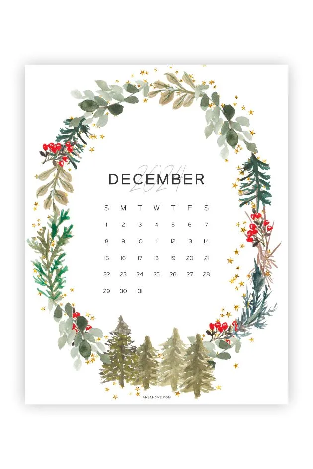 christmas cute december 2024 calendar free printable