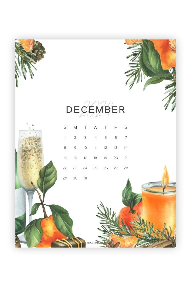christmas aesthetic december 2024 calendar printable