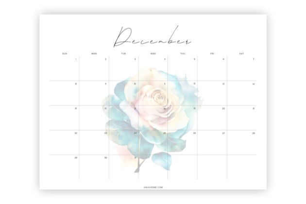 floral december calendar printable