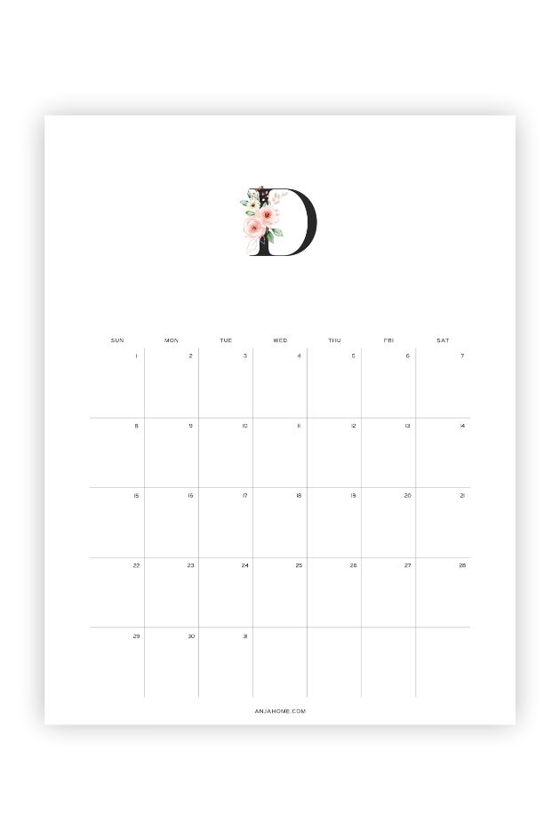 simple december printable calendars