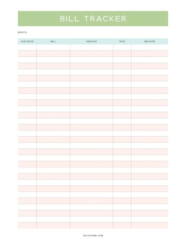 free tracker printable budget planner