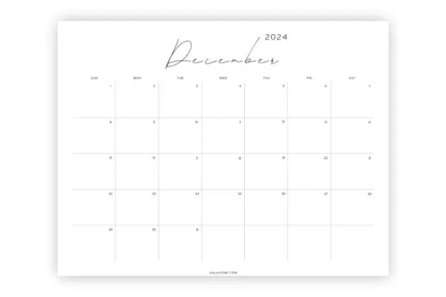 minimalist printable calendar for december