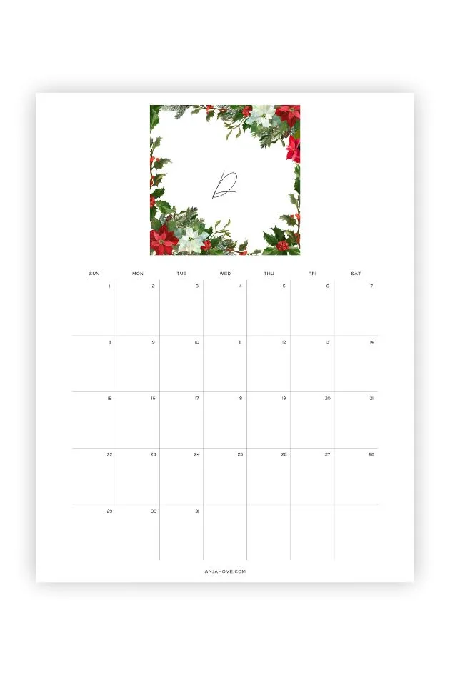 christmas blank printable calendars for december