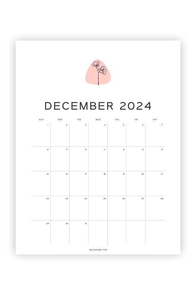 Cute December 2024 Calendar Free Monthly Printables AnjaHome