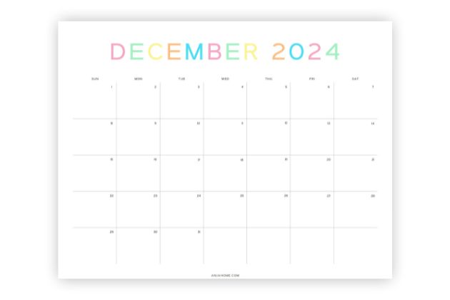 simple printable dec calendar