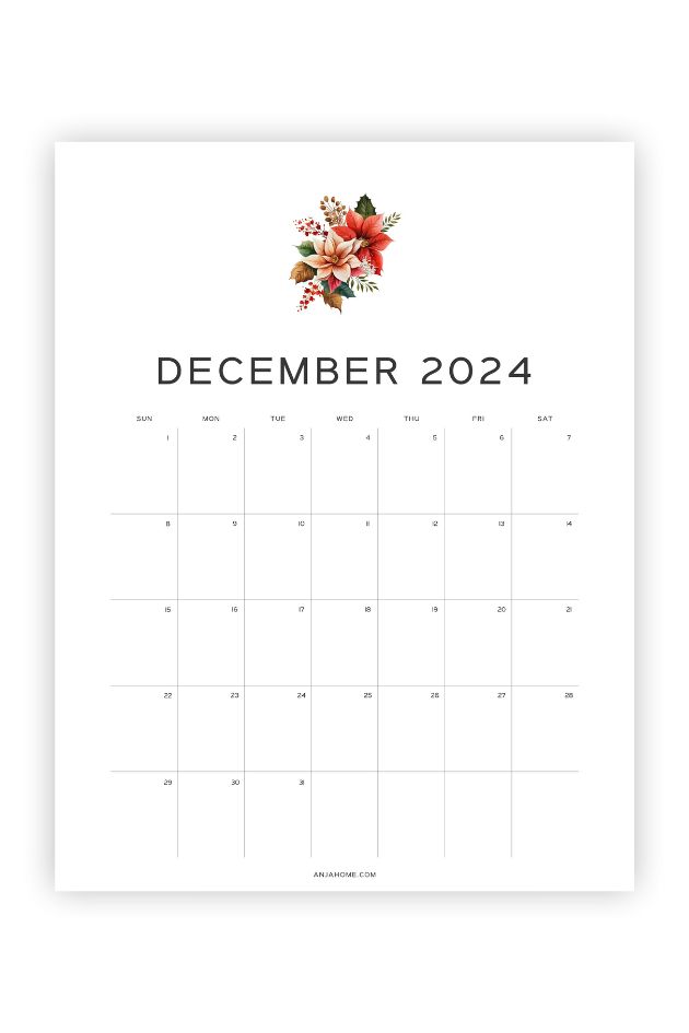 Cute December 2024 Calendar Free Monthly Printables AnjaHome