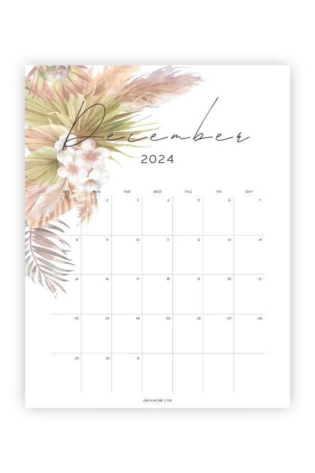 aesthetic printable december calendar