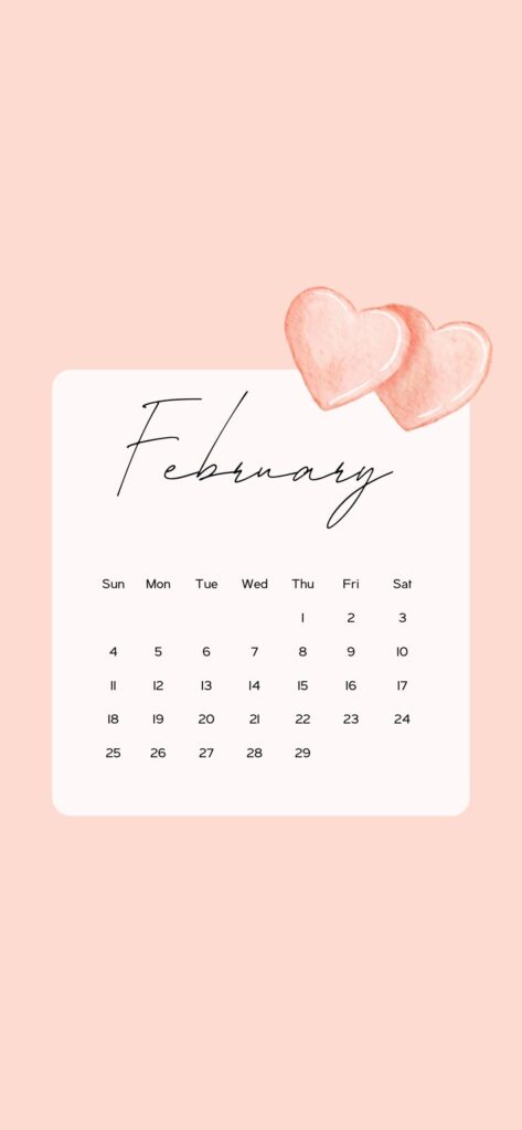 february 2024 calendar images pink heart minimalist