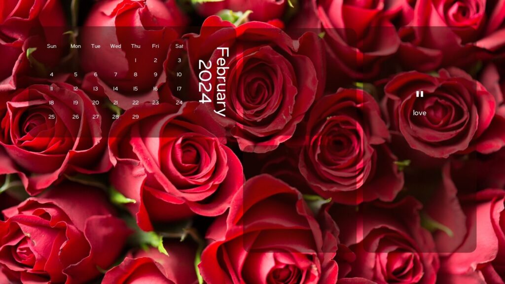 february 2024 desktop calendar red roses