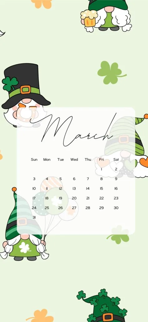 March wallpapers iphone St Patrick's day cute gnomes green