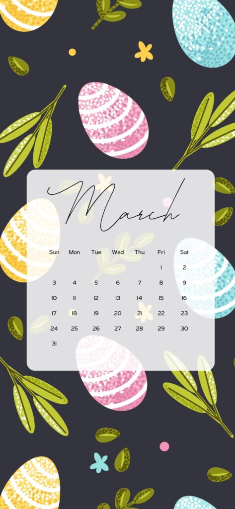 march 2024 calendar background dark easter