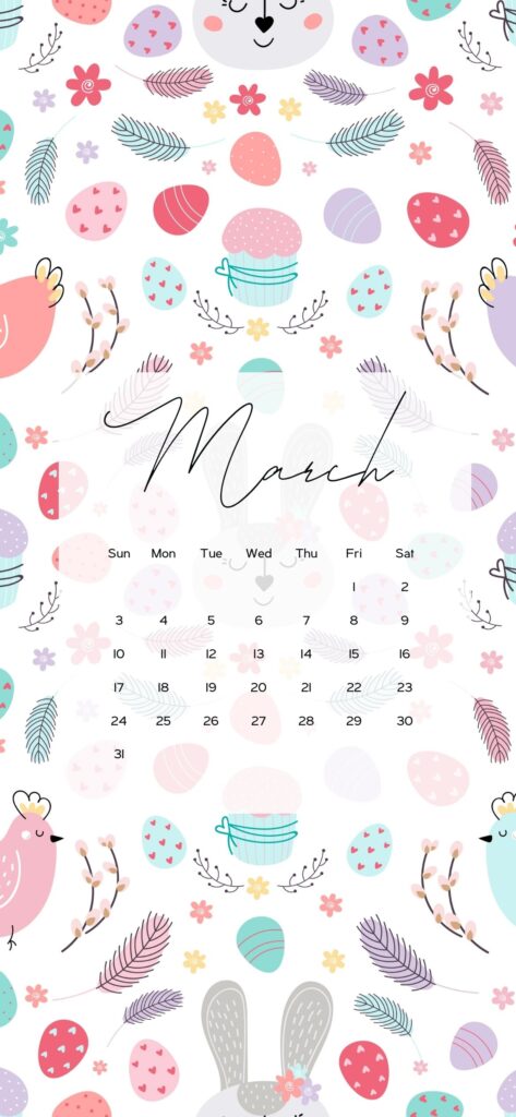 march 2024 calendar wallpaper iphone cute easter doodles