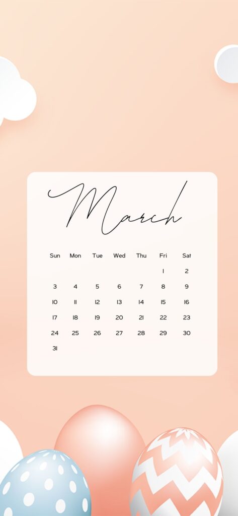 march calendar aesthetic cute peach easter