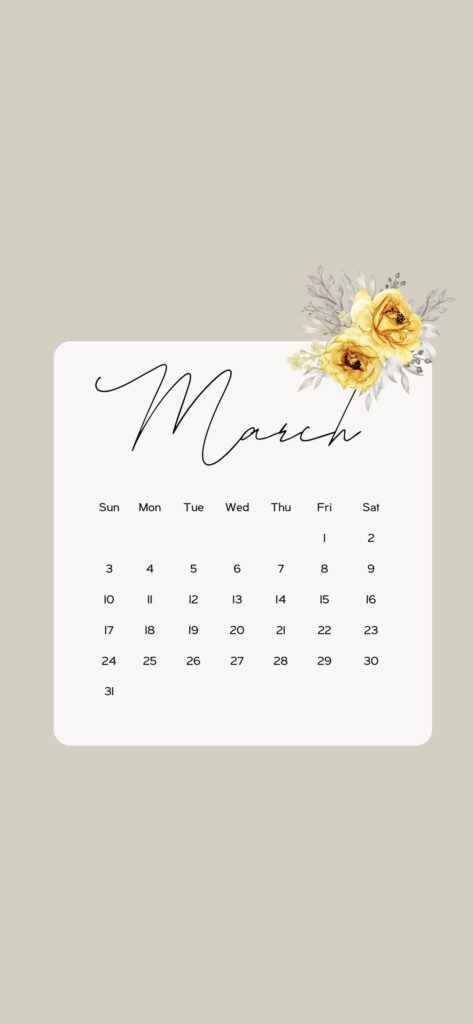 march calendar wallpaper 2024 simple green yellow spring flowers