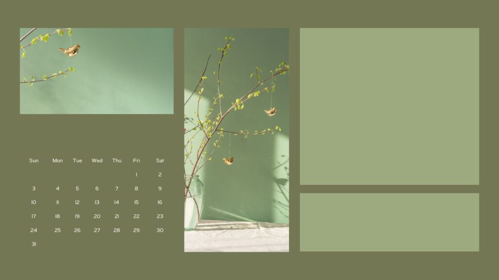 march computer wallpaper organizer minimalist green aesthetic