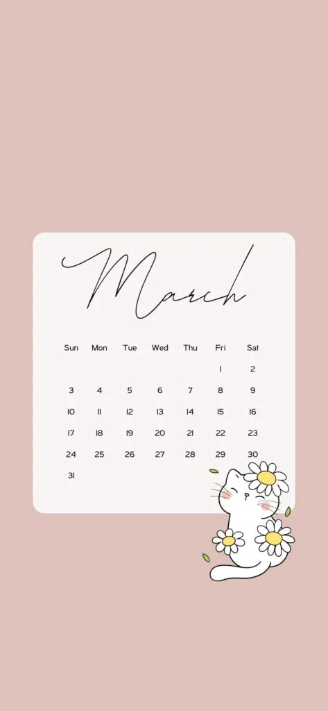 march iphone background beige cute cate daisies