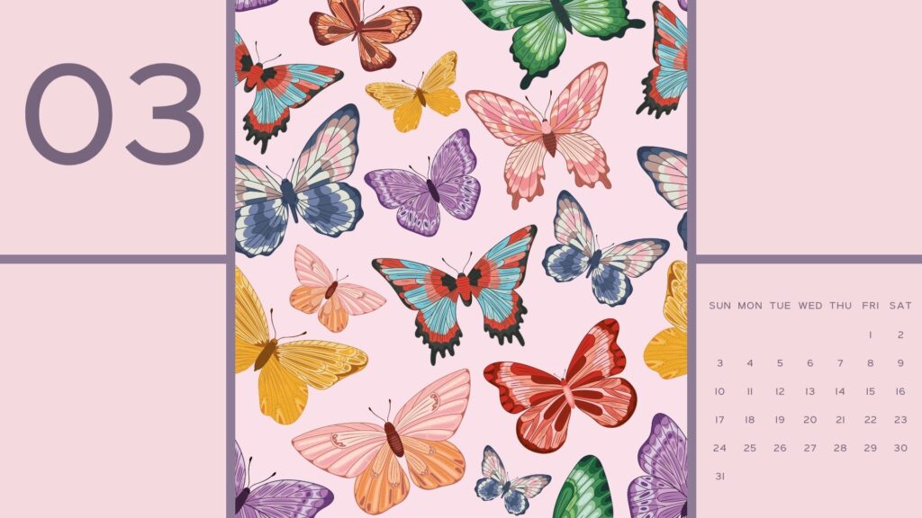 march desktops cute butterflies pink purple