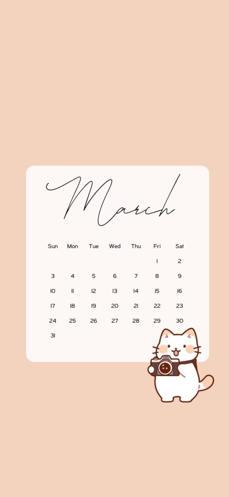 march wallpaper calendar 2024 cute cat beige