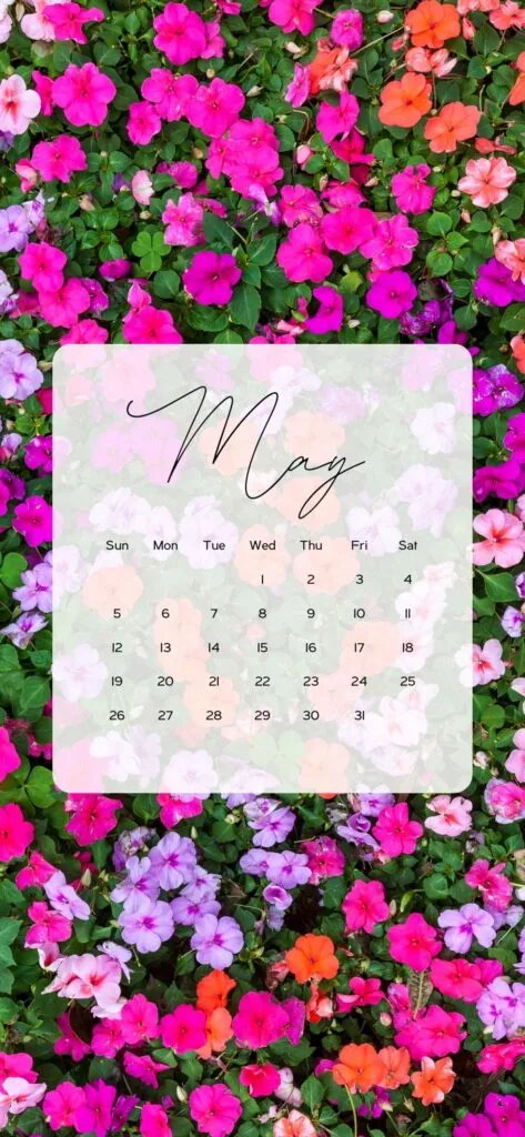 greenery May calendar background floral spring pink purple