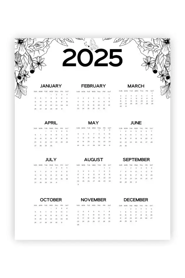 minimal calendar yearly printable 2025 Yearly Calendar Planner Pages