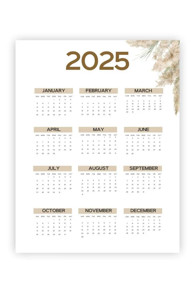 aesthetic free calendar printable pdf download 2025 