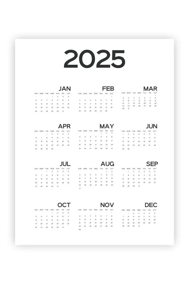 minimal twenty twenty five calendar