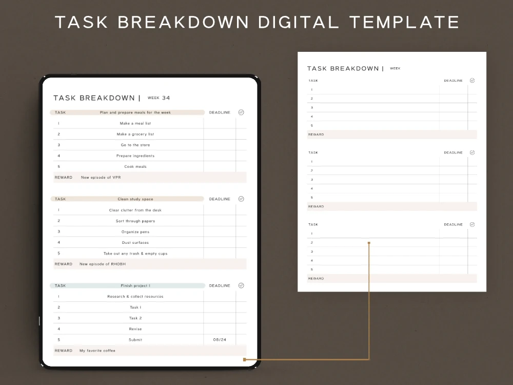 task breakdown to do list 24-hour daily planner digital template