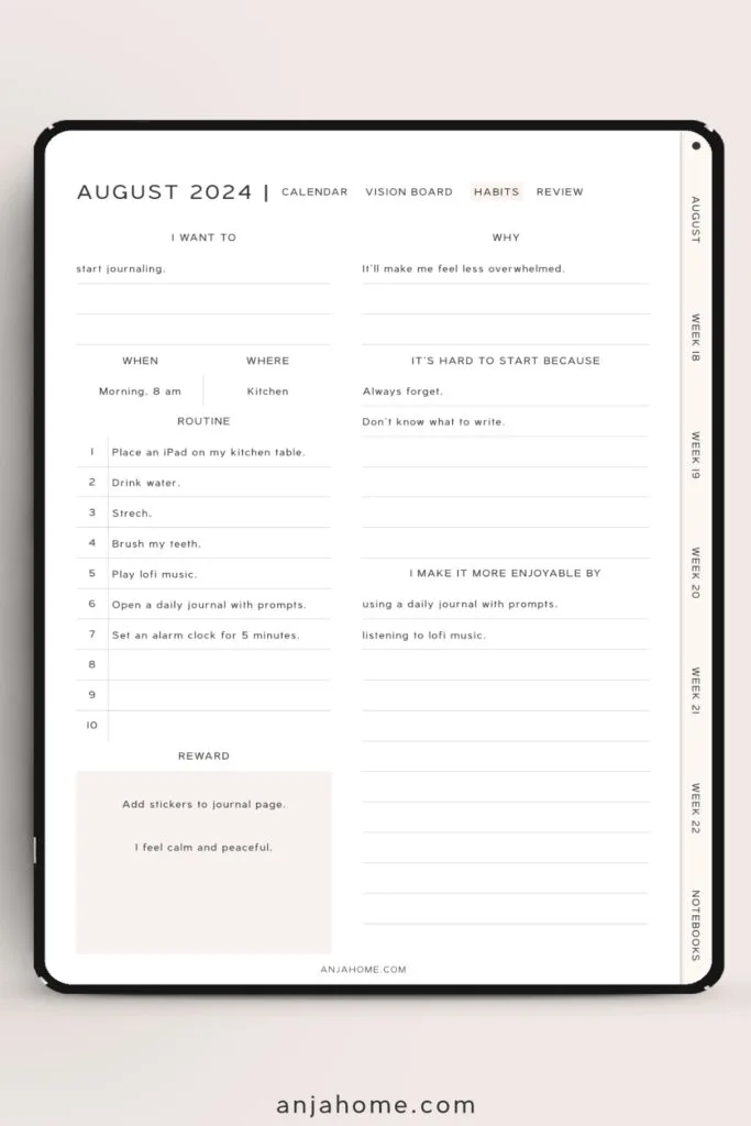 habit digital planner page