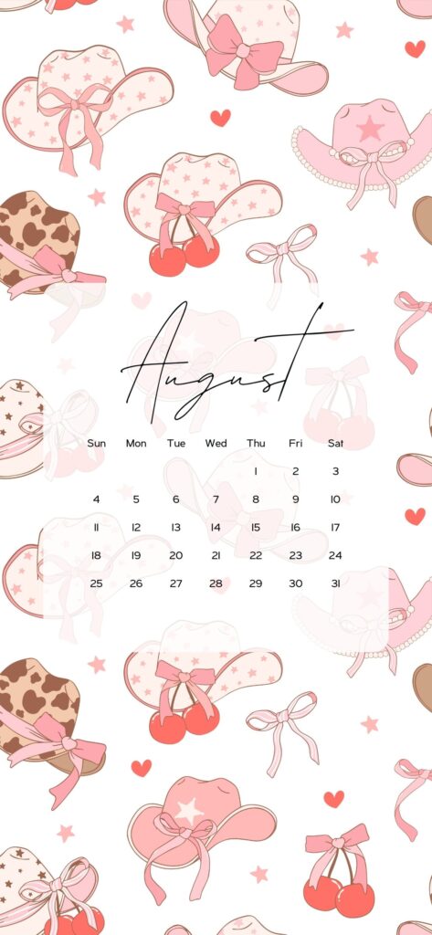 coquette preppy august calendar wallpaper 2024