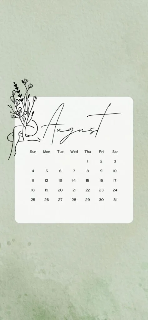 sage green minimalist August Wallpapers Calendar Backgrounds