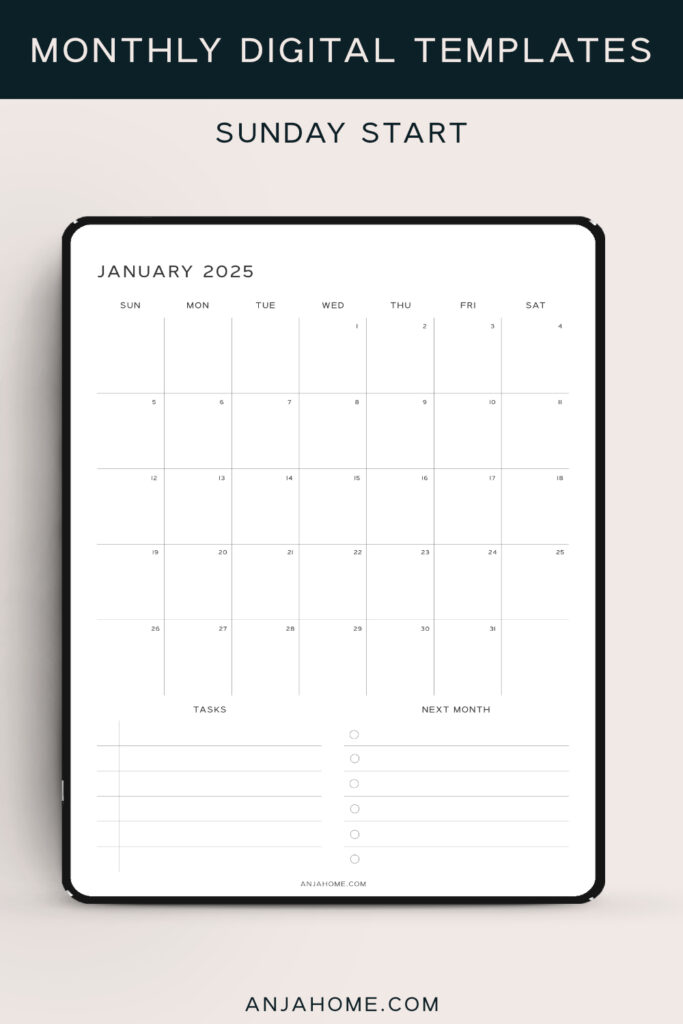 2025 digital download monthly calendars Notability