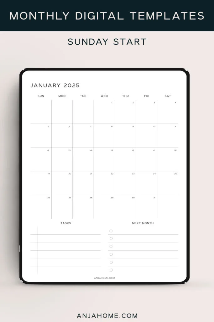 2025 digital download monthly calendars Notability