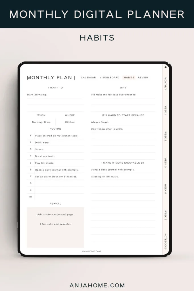 digital habits template example