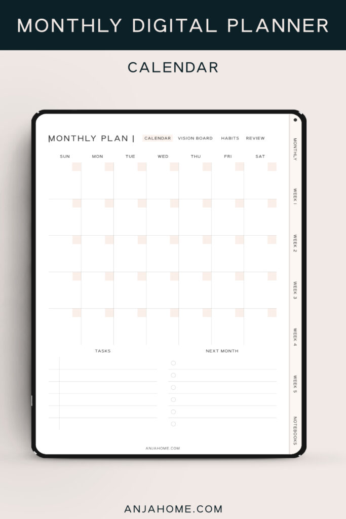 Digital Monthly Calendar Template