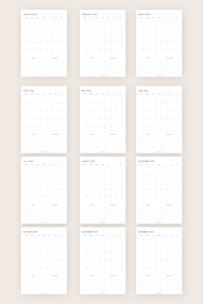 monthly calendar pdf template aesthetic