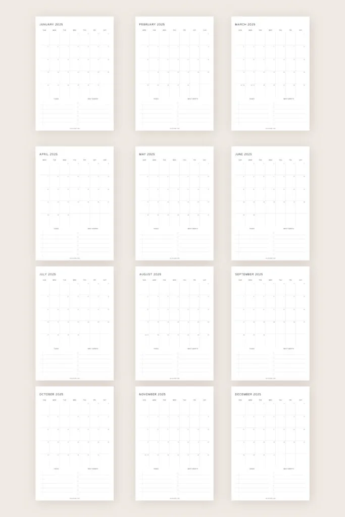 monthly calendar pdf template aesthetic