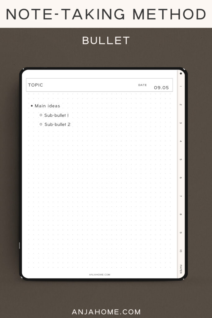 student digital notebook free bullet template