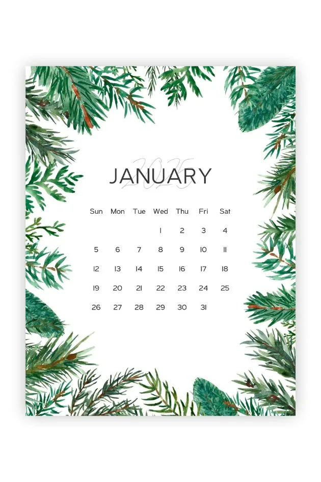 calendar for january 2025 greenery