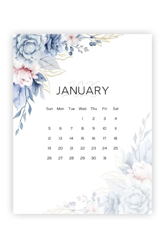 free january calendars floral cute