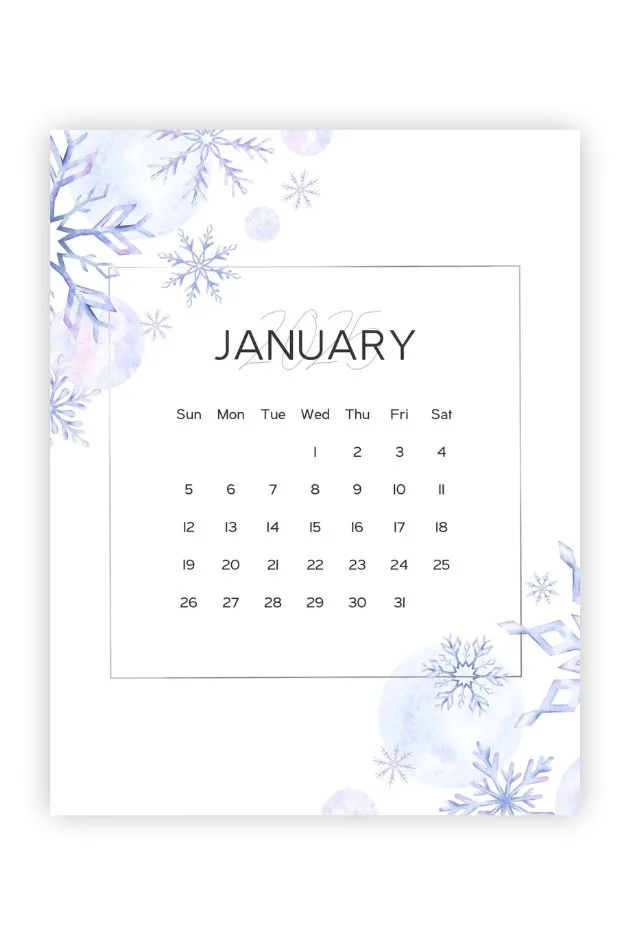 jan 2025 calendar printable winter