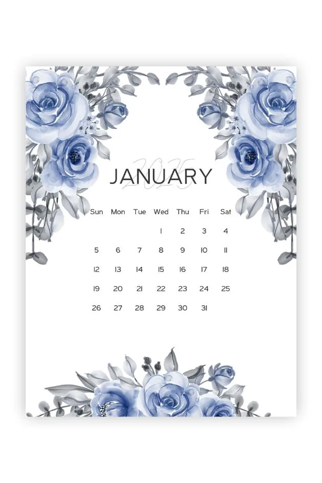 pink january calendar 2025 blue flowers aesthetic