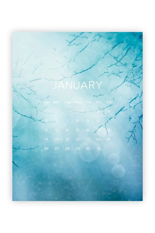 monthly calendar printable january winter blue minimal