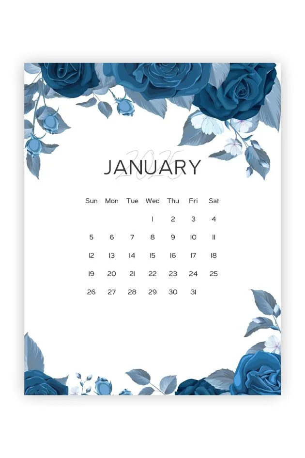 the month of january calendar blue dark floral