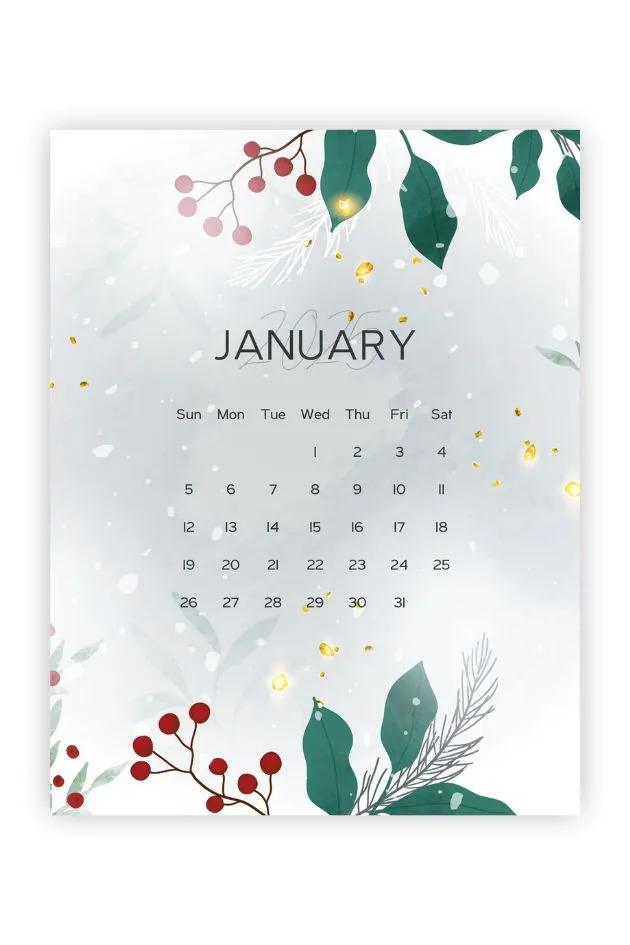 january 2025 free printable calendar greenery minimalist