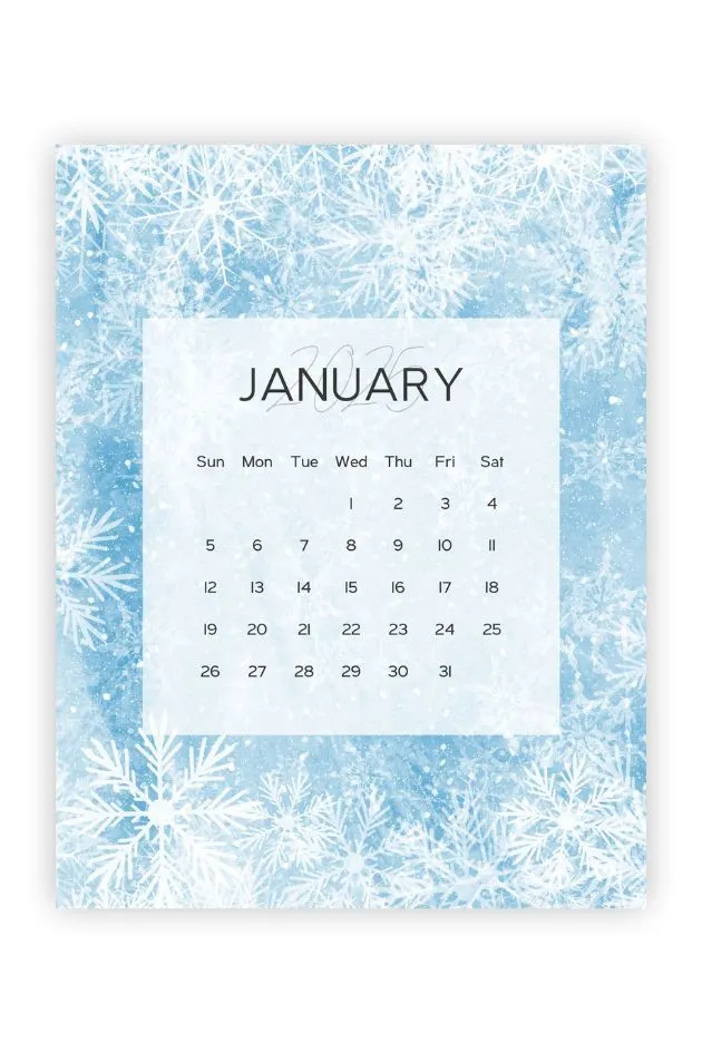 printable january calendar winter snow blue