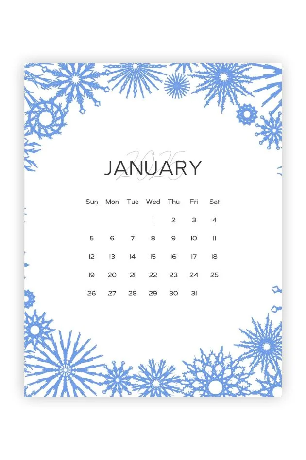 free printable january calendars blue snowflakes winter