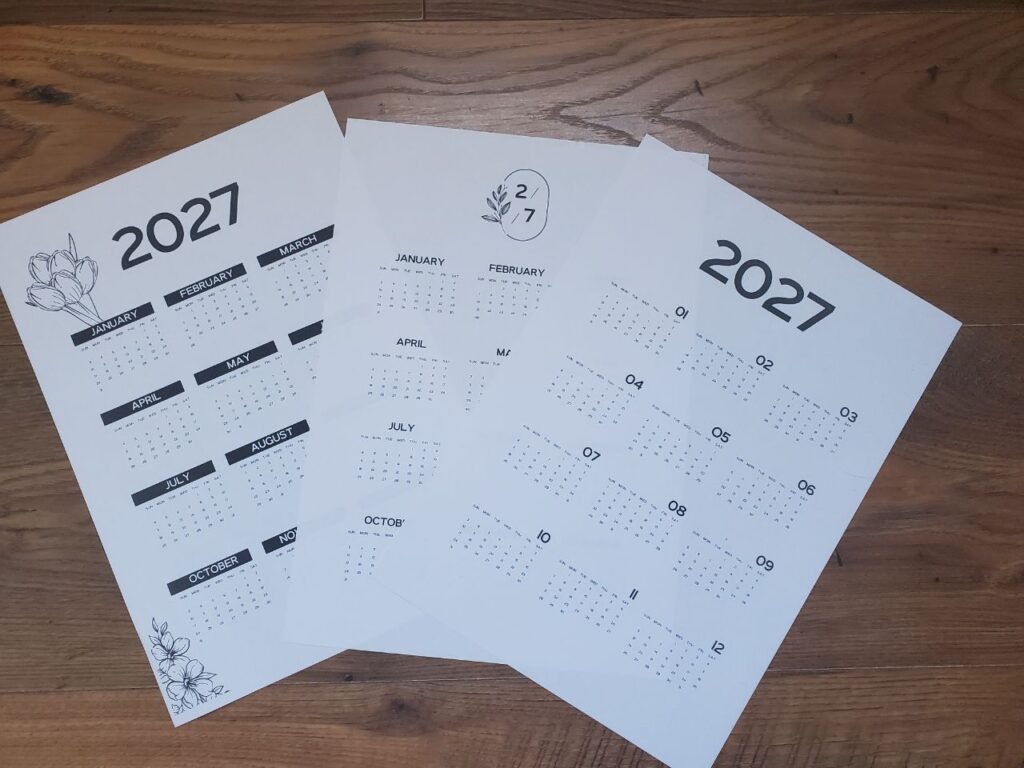 2027 yearly calendar prints